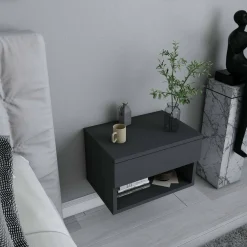 Comodini|Camera Da Letto > Dmora Comodino sospeso antracite 44x29x31h cm - Serpente Nero Antracite