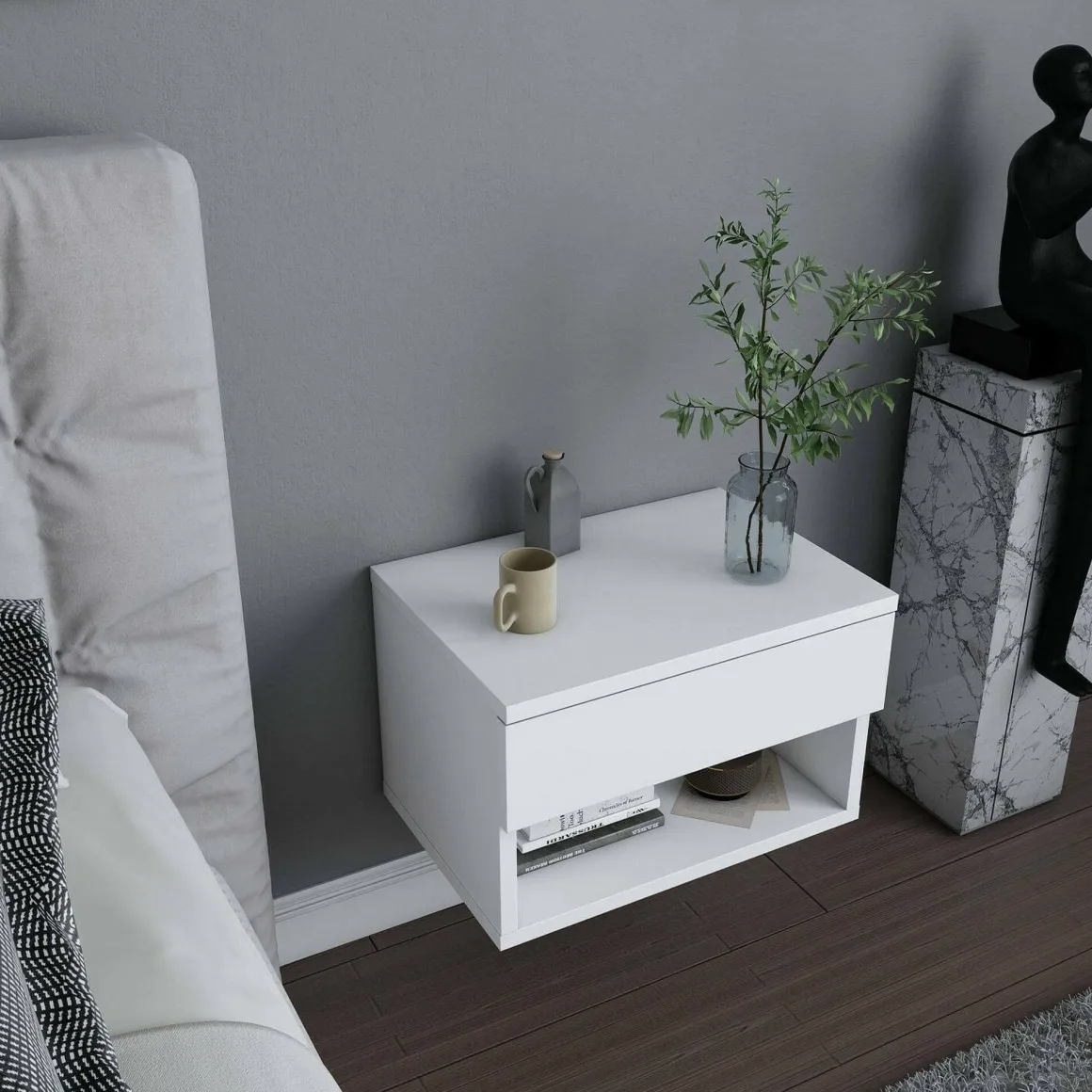 Comodino sospeso bianco 44x29x31h cm - Serpente