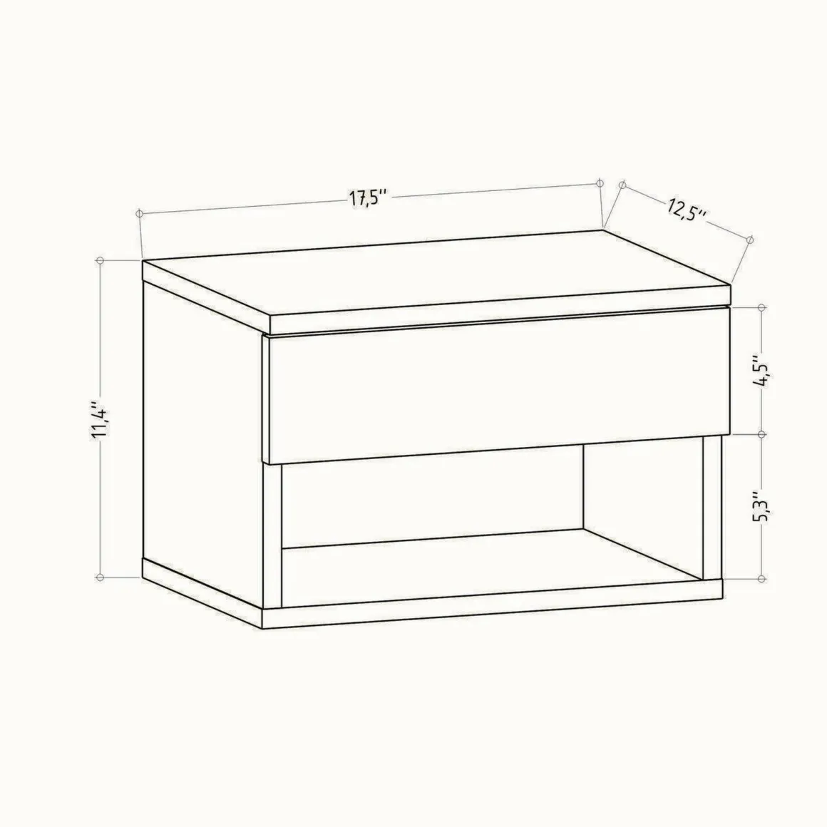 Comodino sospeso bianco 44x29x31h cm - Serpente