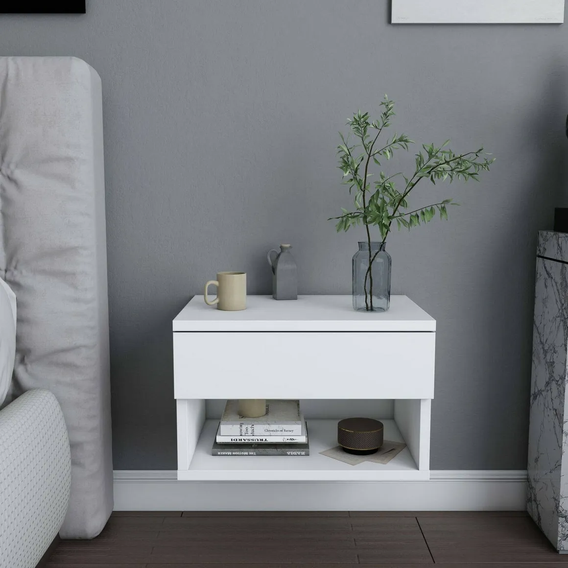 Comodino sospeso bianco 44x29x31h cm - Serpente