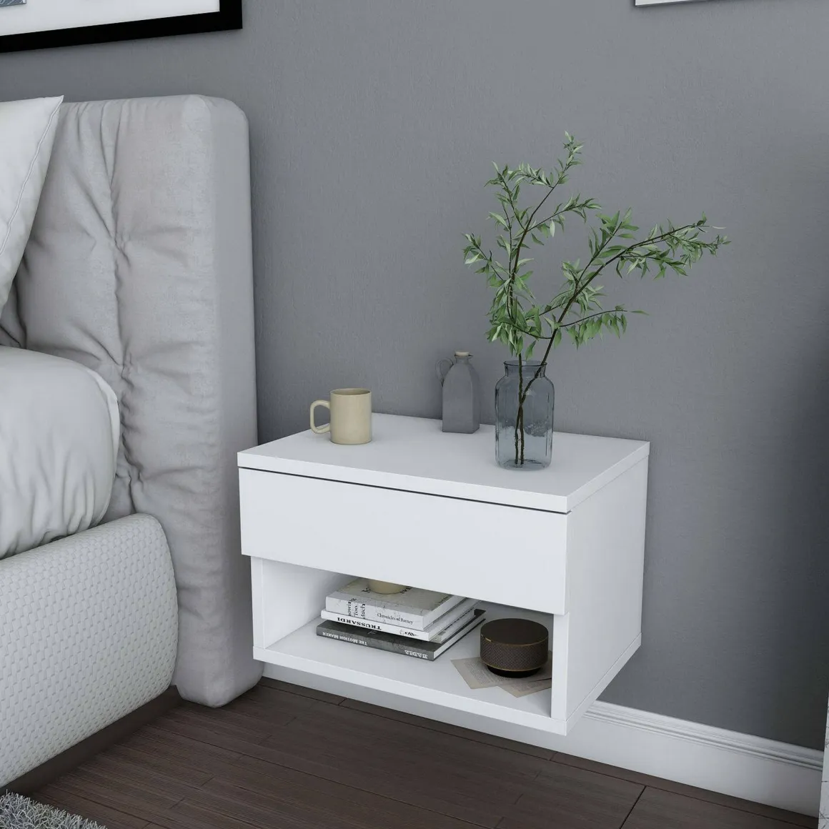 Comodino sospeso bianco 44x29x31h cm - Serpente