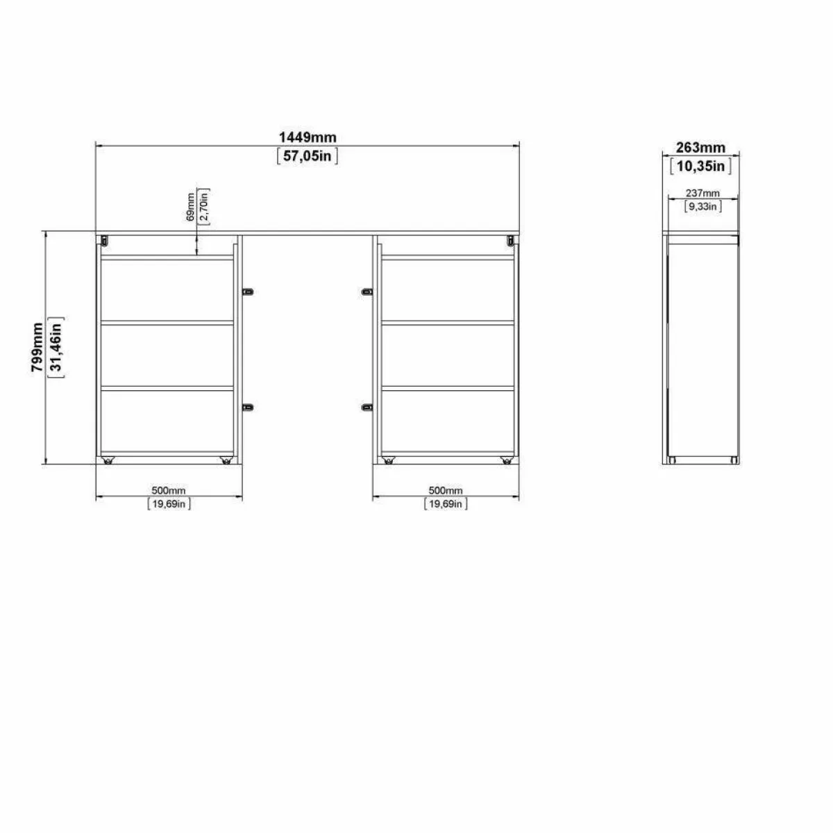 Comodini > Dmora Comodino stretto cemento e bianco lucido 144x26x79h cm - Peridoto Bianco Lucido, Grigio Cemento