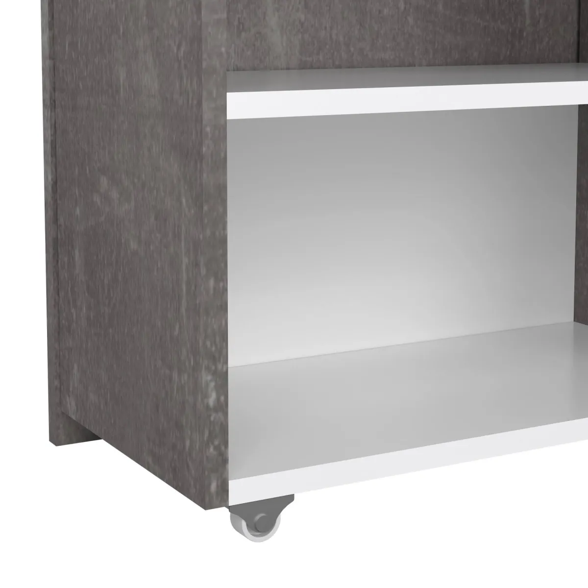 Comodini > Dmora Comodino stretto cemento e bianco lucido 144x26x79h cm - Peridoto Bianco Lucido, Grigio Cemento