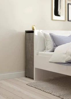 Comodini > Dmora Comodino stretto cemento e bianco lucido 144x26x79h cm - Peridoto Bianco Lucido, Grigio Cemento