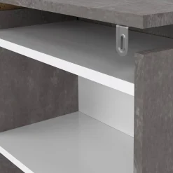 Comodini > Dmora Comodino stretto cemento e bianco lucido 144x26x79h cm - Peridoto Bianco Lucido, Grigio Cemento