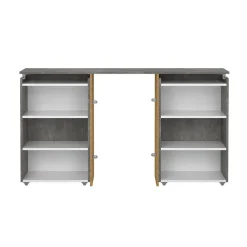 Comodini > Dmora Comodino stretto cemento e bianco lucido 144x26x79h cm - Peridoto Bianco Lucido, Grigio Cemento