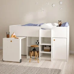 Composizioni Camera Da Letto > Dmora Composizione Camera da Letto Dimensione Materasso 90x200 cm Scrivania Estraibile 203x104x111h cm, un Letto - Lamedani Bianco