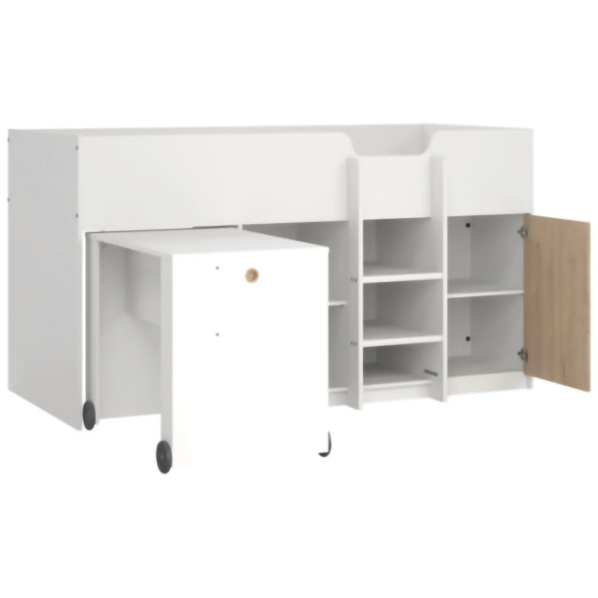 Composizioni Camera Da Letto > Dmora Composizione Camera da Letto Bianco Marrone Rovere Dimensione Materasso 90x200 cm Scrivania Estraibile 203x104x111h cm, un Letto - Lamedani Marrone Rovere, Bianco