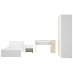 Composizione Camera da Letto Bianco Marrone Rovere 2 Cassetti Reversibile 195x96x68h cm, Dimensione Materasso 90x190 cm - Winnemu