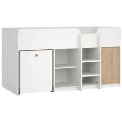 Composizioni Camera Da Letto > Dmora Composizione Camera da Letto Bianco Marrone Rovere Dimensione Materasso 90x200 cm Scrivania Estraibile 203x104x111h cm, un Letto - Lamedani Marrone Rovere, Bianco