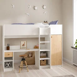 Composizione Camera da Letto Bianco Marrone Rovere un Cassetto Dimensione Materasso 90x200 cm 203x104x150h cm, Compatto Multiuso - Laliso