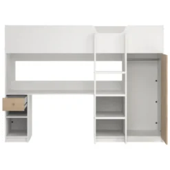 Composizione Camera da Letto Bianco Marrone Rovere un Cassetto Dimensione Materasso 90x200 cm 203x104x150h cm, Compatto Multiuso - Laliso