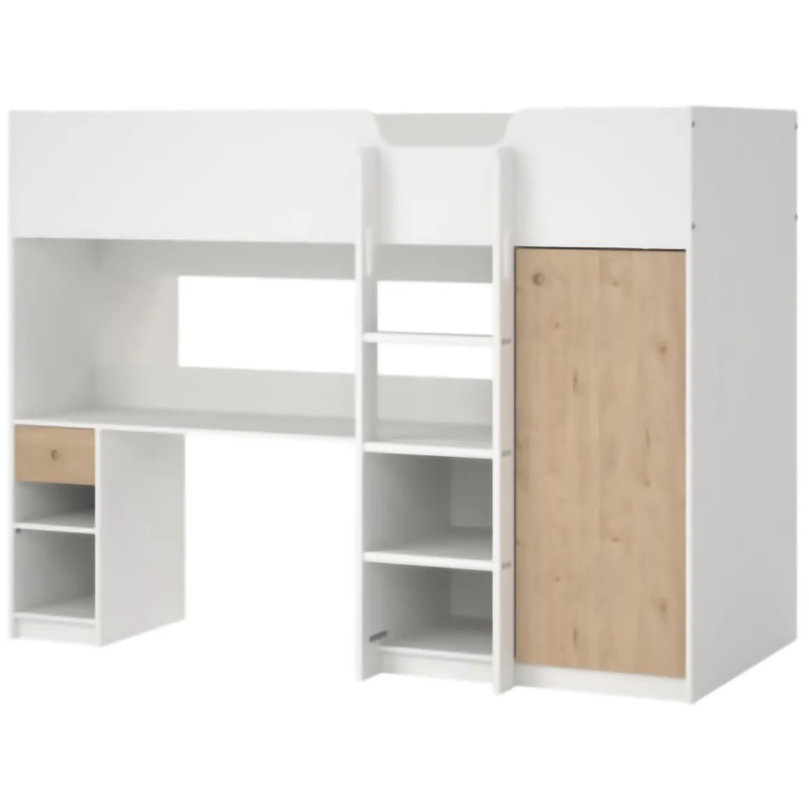 Composizione Camera da Letto Bianco Marrone Rovere un Cassetto Dimensione Materasso 90x200 cm 203x104x150h cm, Compatto Multiuso - Laliso