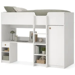 Composizione Camera da Letto Bianco un Cassetto Dimensione Materasso 90x200 cm 203x104x150h cm, Compatto Multiuso - Laliso