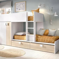 Cameretta|Composizioni Camera Da Letto > Dmora Composizione camera da letto Agle, 244x112h150 cm, Bianco e Antracite Nero, Bianco Antracite