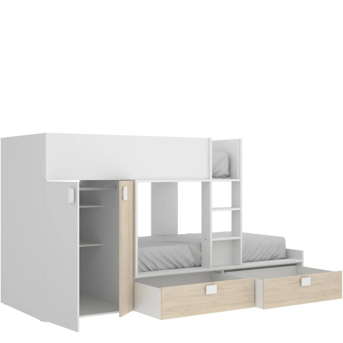 Cameretta|Composizioni Camera Da Letto > Dmora Composizione camera da letto Agle, 244x112h150 cm, Bianco e Antracite Nero, Bianco Antracite