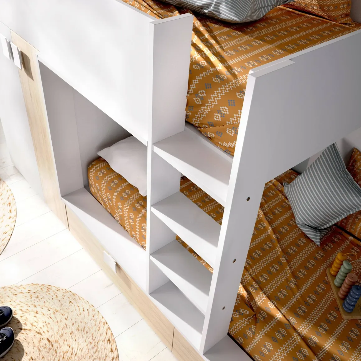Cameretta|Composizioni Camera Da Letto > Dmora Composizione camera da letto Agle, 244x112h150 cm, Bianco e Antracite Nero, Bianco Antracite
