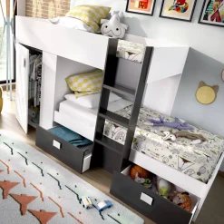 Cameretta|Camera Da Letto > Dmora Composizione camera da letto Araba, 271x111h150 cm, Bianco e Blu Blu, Bianco