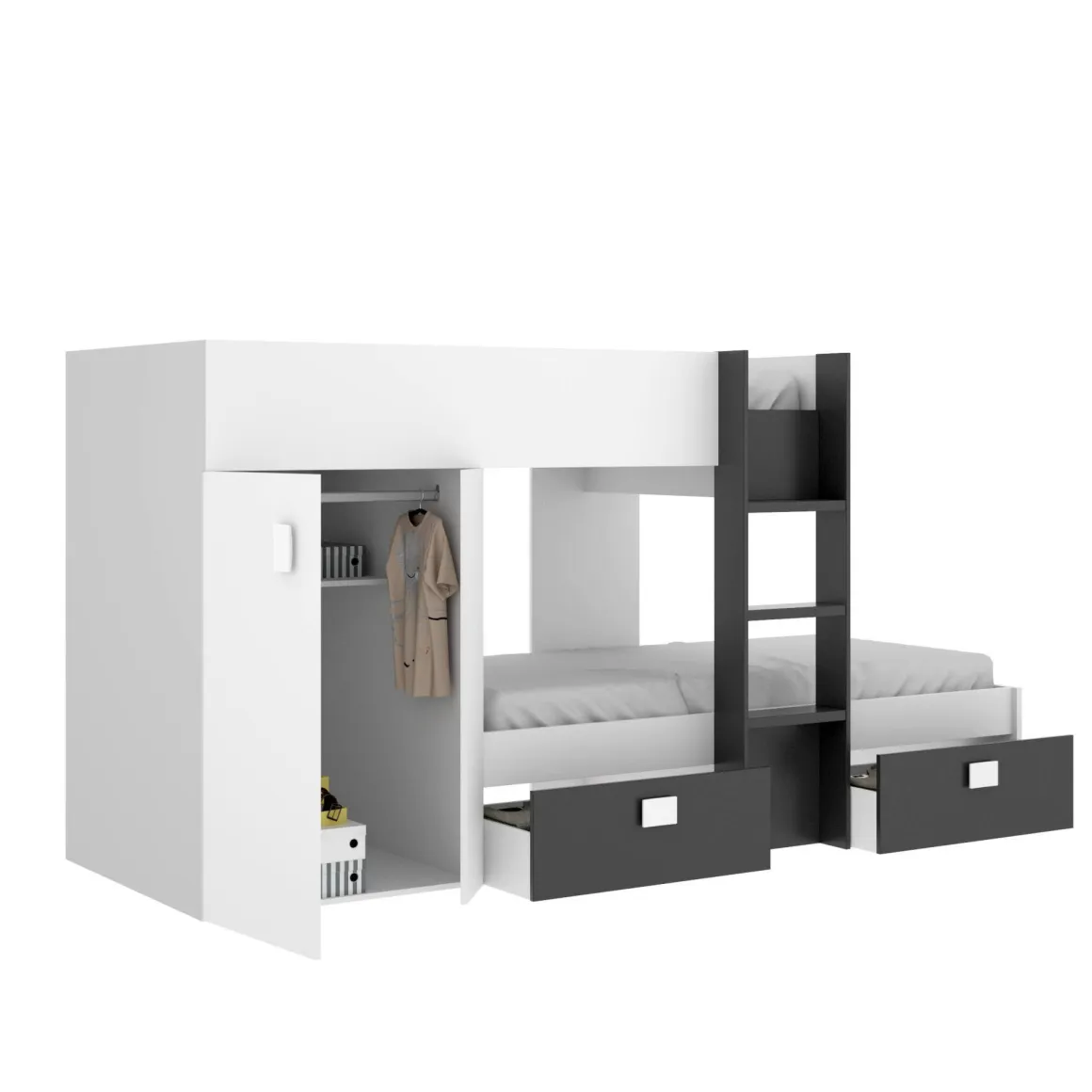 Cameretta|Camera Da Letto > Dmora Composizione camera da letto Araba, 271x111h150 cm, Bianco e Blu Blu, Bianco