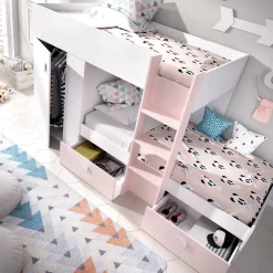 Composizione camera da letto Araba, 271x111h150 cm, Bianco e Rosa