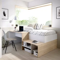 Cameretta|Letti Estraibili > Dmora Composizione camera da letto Giustizia, 303x97h203 cm, Rovere e Bianco Marrone, Bianco Rovere