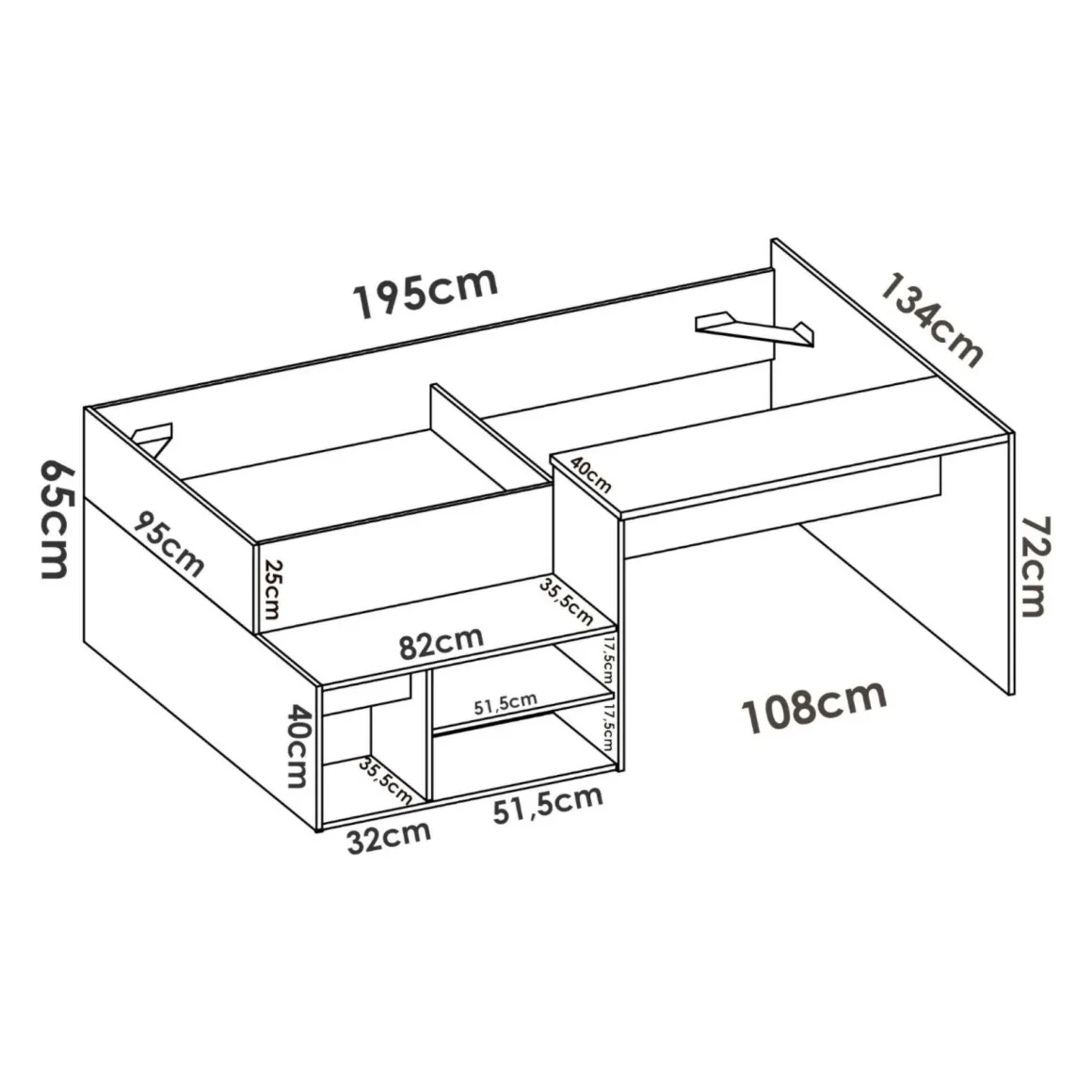 Composizione camera da letto Argh, 195x134h73 cm, Bianco e Rovere