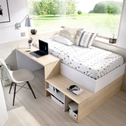 Composizione camera da letto Argh, 195x134h73 cm, Bianco e Rovere