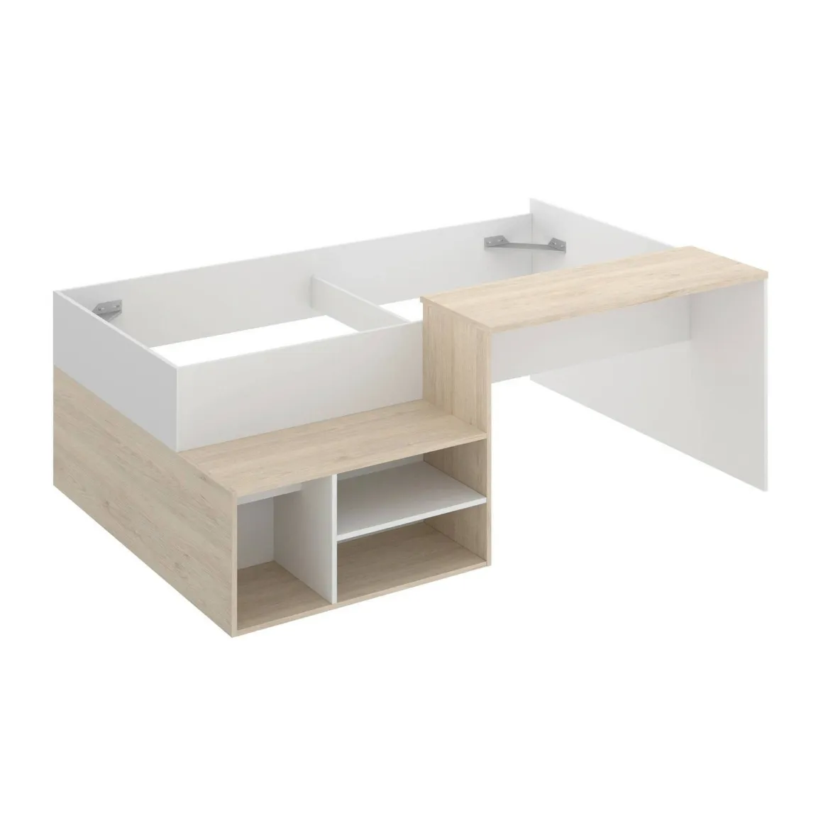 Composizione camera da letto Argh, 195x134h73 cm, Bianco e Rovere