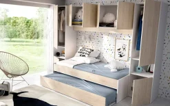 Cameretta|Letti Estraibili > Dmora Composizione camera da letto Giustizia, 303x97h203 cm, Rovere e Bianco Marrone, Bianco Rovere