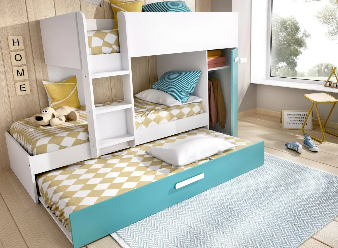 Composizione camera da letto Hikaa, 244x112 h150 cm, Azzurro e Bianco