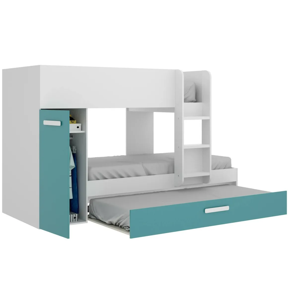 Composizione camera da letto Hikaa, 244x112 h150 cm, Azzurro e Bianco