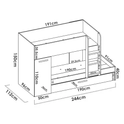 Composizione camera da letto Hikaa, 244x112h150 cm, Rovere e Bianco