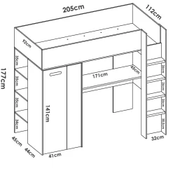 Composizione camera da letto Maha, 206x111 h178 cm, Bianco e Rovere