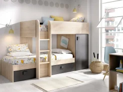 Composizioni Camera Da Letto|Letti A Castello > Dmora Composizione camera da letto Pinus, 246x112 h150 cm, Bianco e Rovere Marrone, Bianco Rovere