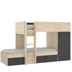 Composizioni Camera Da Letto|Letti A Castello > Dmora Composizione camera da letto Pinus, 246x112 h150 cm, Bianco e Rovere Marrone, Bianco Rovere
