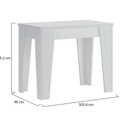 Consolle Allungabile Bianco 12 Posti Allungabile 305.6x90x75.2h cm, Meccanismo Estensione Allunghe Centrali - Gizio