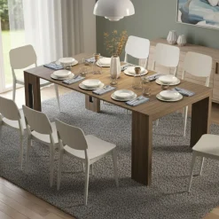 Consolle Allungabile Marrone Noce 8 Posti Allungabile 186x90x78h cm, Meccanismo Estensione a Incastro - Ficarolo