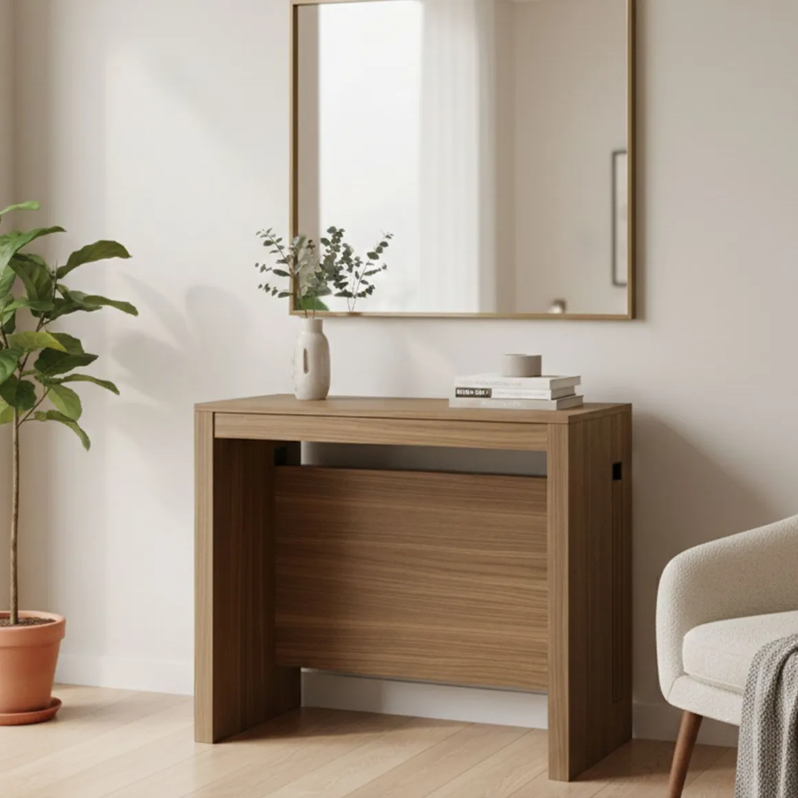 Consolle|Consolle Allungabili > Dmora Consolle Allungabile Allungabile 12 Posti 305.6x90x75.2h cm, Meccanismo Estensione Allunghe Centrali - Gizio Marrone Olmo