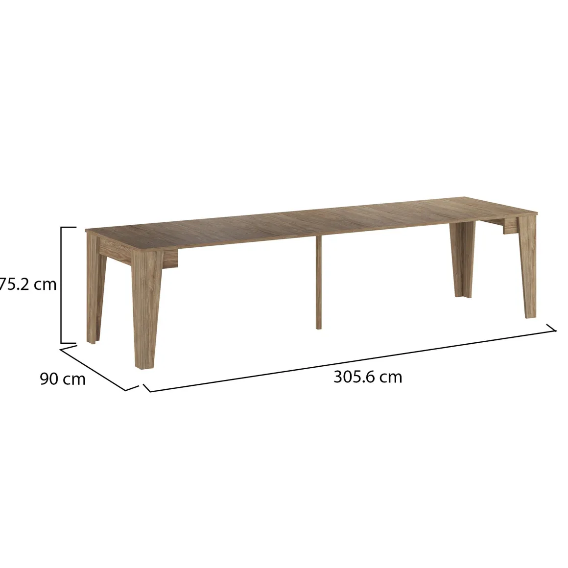 Consolle Allungabile Marrone Rovere Allungabile 12 Posti 305.6x90x75.2h cm, Meccanismo Estensione Allunghe Centrali - Gizio