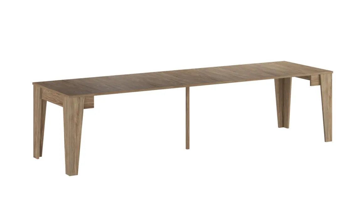 Consolle Allungabile Marrone Rovere Allungabile 12 Posti 305.6x90x75.2h cm, Meccanismo Estensione Allunghe Centrali - Gizio