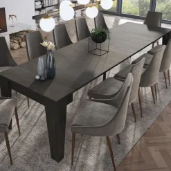Consolle Allungabile Nero Antracite Allungabile 12 Posti 305.6x90x75.2h cm, Meccanismo Estensione Allunghe Centrali - Gizio