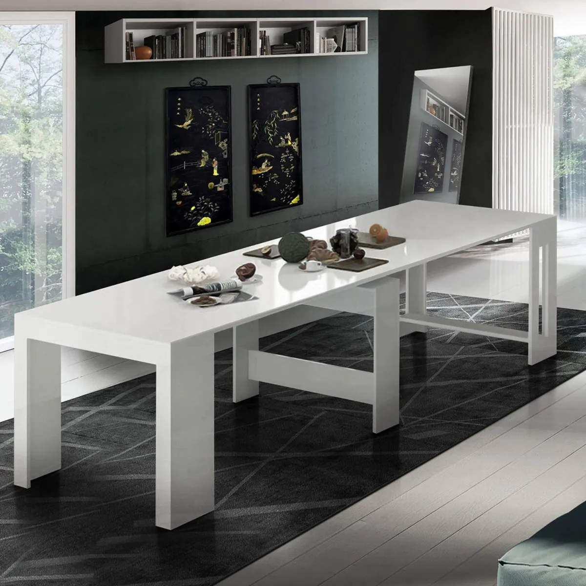 Consolle|Cucina > Dmora Consolle allungabile soggiorno 4-12 posti - Anello Bianco Lucido