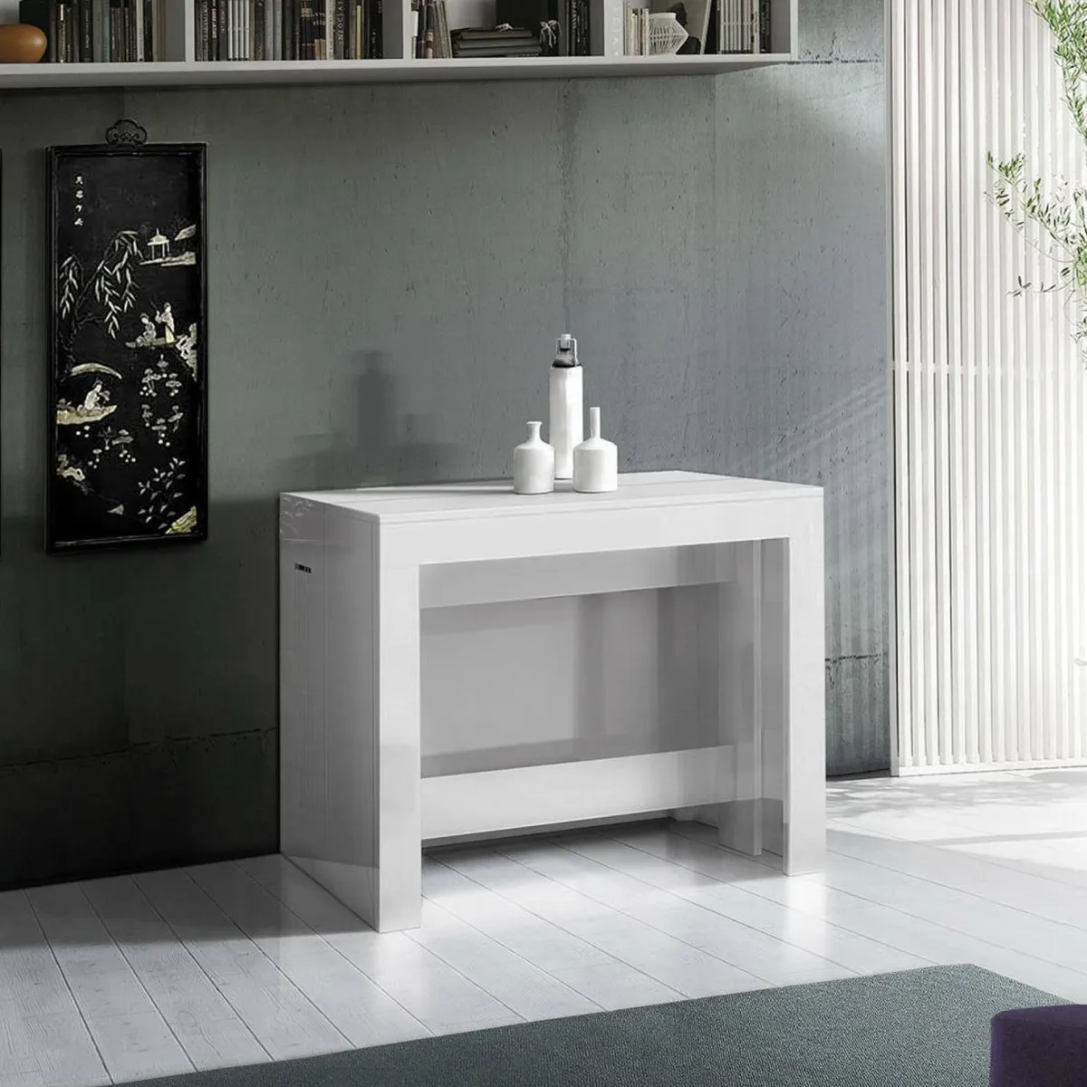 Consolle|Cucina > Dmora Consolle allungabile soggiorno 4-12 posti - Anello Bianco Lucido