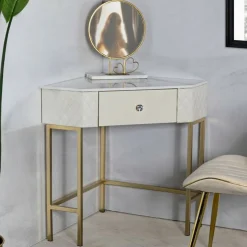 Consolle angolare 84x60x77h cm bianco e oro - Viscardo