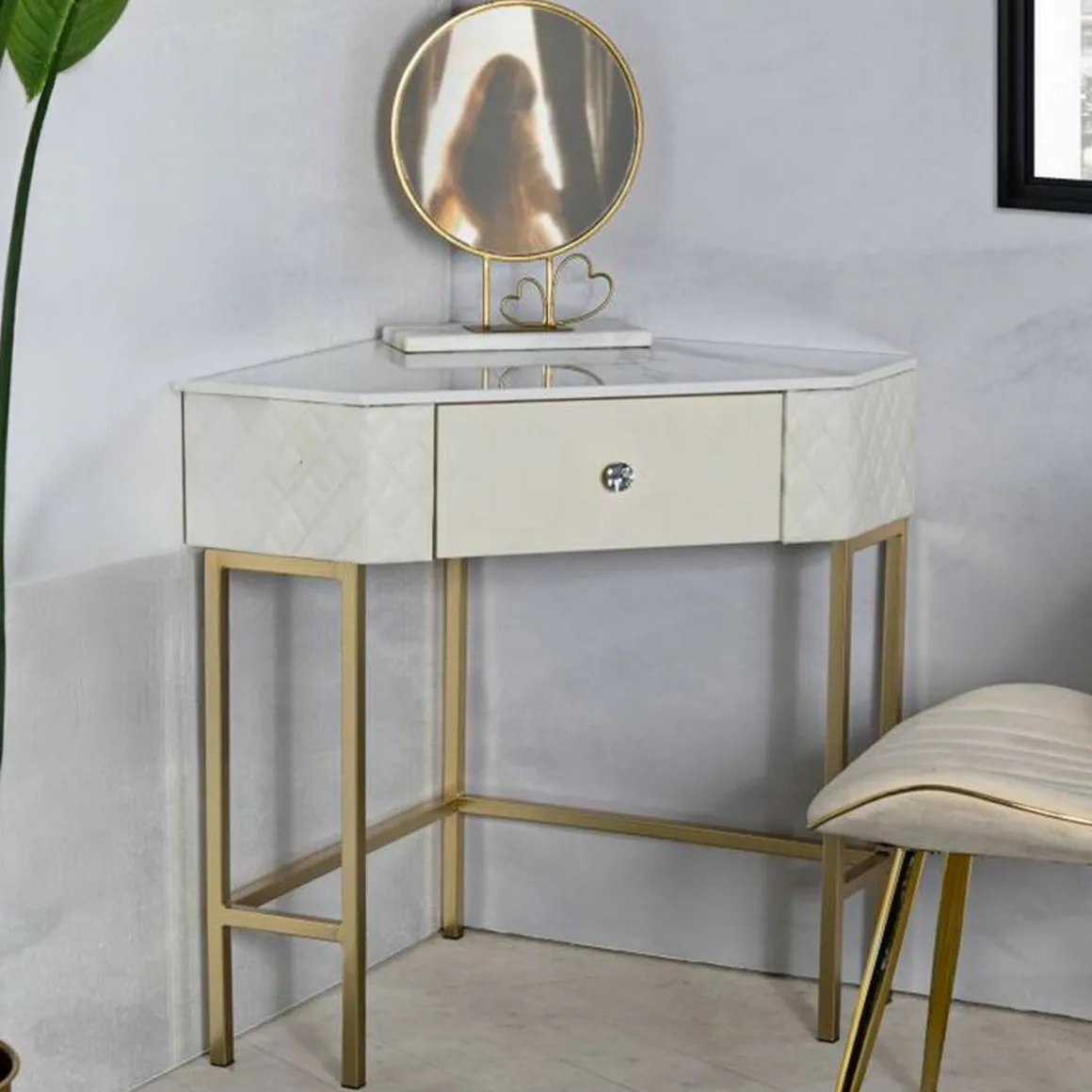 Consolle angolare 84x60x77h cm bianco e oro - Viscardo