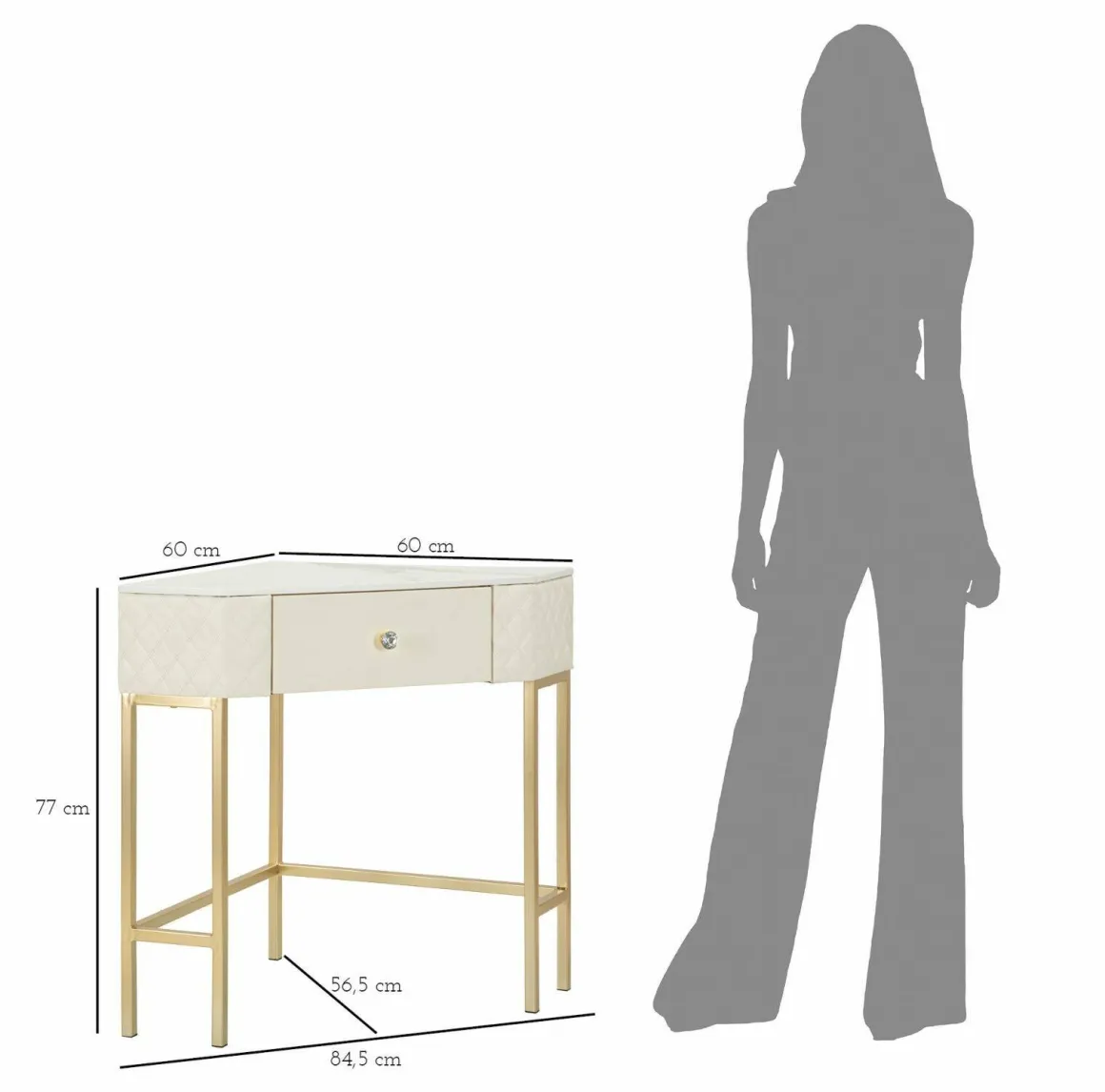Consolle angolare 84x60x77h cm bianco e oro - Viscardo