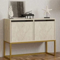Consolle > Dmora Consolle Beige Marmo Oror 2 Vani Colore Struttura Oror 90x34x70h cm, Colore Ripiano Beige - Arresi Oro, Beige Marmo