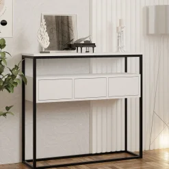 Consolle Bianco Nero un Ripiano un Vano 100x29x90h cm, Colore Struttura Nero - Pianfei