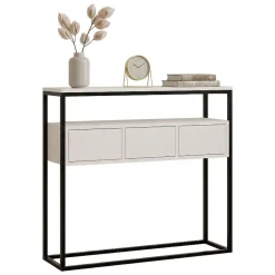 Consolle Bianco Nero un Ripiano un Vano 100x29x90h cm, Colore Struttura Nero - Pianfei