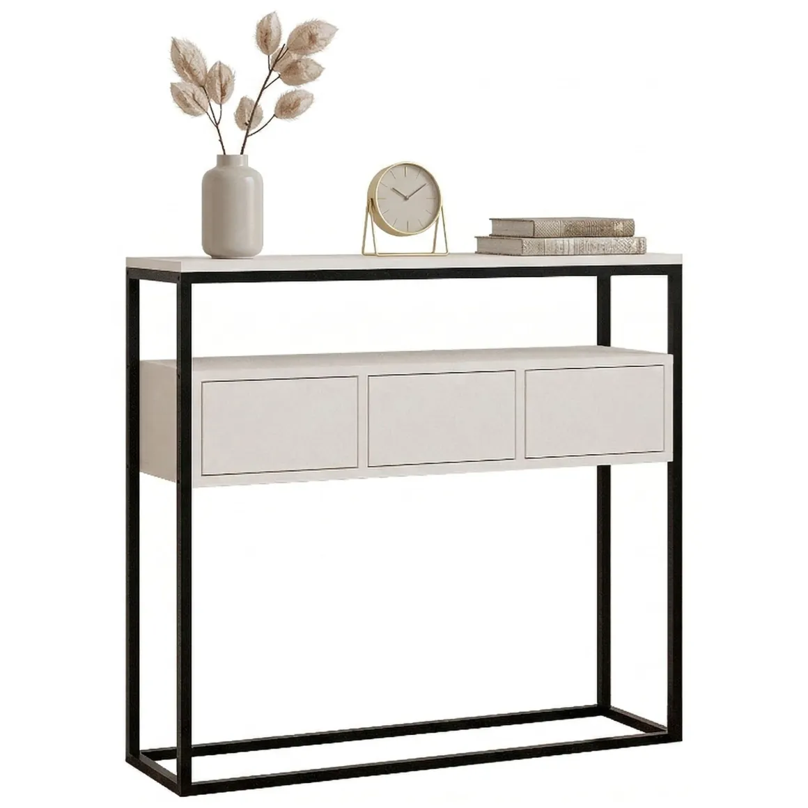 Consolle Bianco Nero un Ripiano un Vano 100x29x90h cm, Colore Struttura Nero - Pianfei